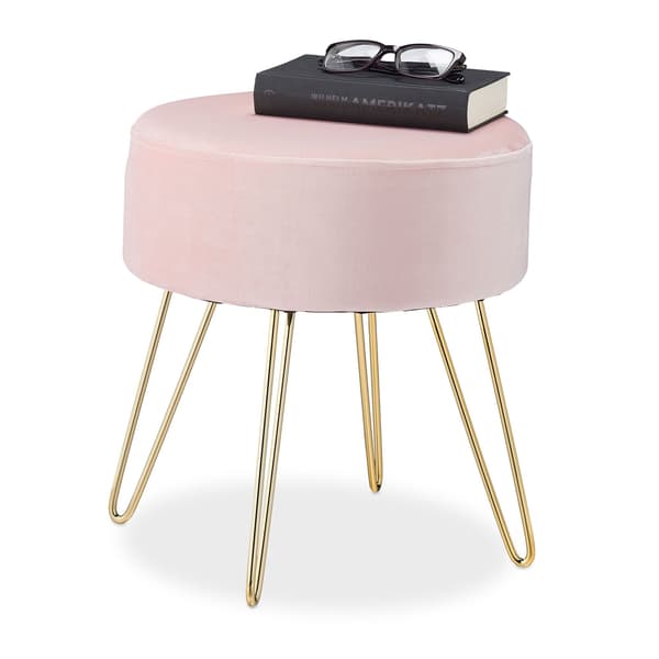 Velvet stool with pink metal legs