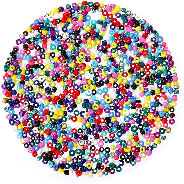 selizo 14440 Glaspärlor och 100 Bokstavspärlor, 2 mm Mini Fröpärlor med Elastiska Snören, Sax för Armband