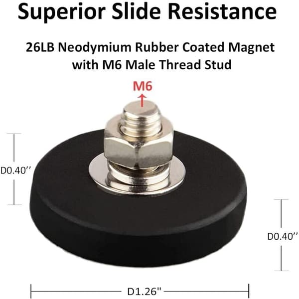 4-pack Scratch-Resistant Neodymium Magnets with Rubber Coating and M6 Male Thread, Super Strong Magnetic Mount for Lighting