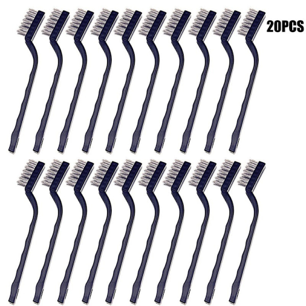 Mini Wire Brushes (20-pack) - Stainless Steel Brushes with Curved Handle