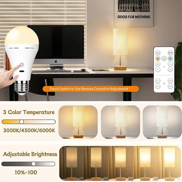 Oppladbar LED-lampe med fjernkontroll & krok, E26 Smart Fargeskiftende[JUN]