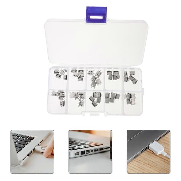 Micro USB-kontakt USB-uttak for lodding, reparasjon, 50-pakning