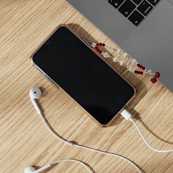 2 STK Kirsebærperle Telefon Charms 2 STK Sort Black Cherry