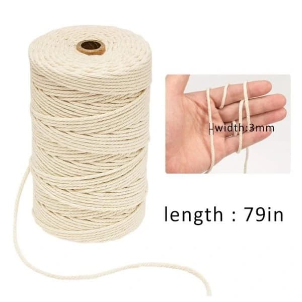 3 mm x 200 m bomullssnor for veggmontert drømmefanger - bibibobi 407