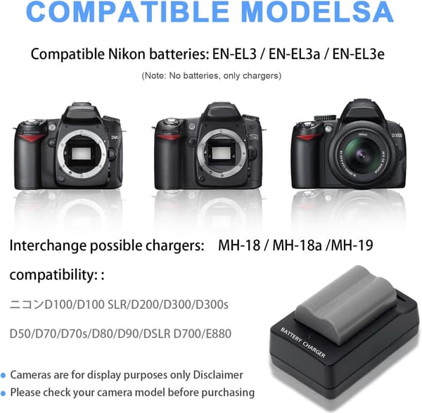 Lader for Nikon D70 D80 D90 D700 MH-18/MH-18a/MH-19 Batterier