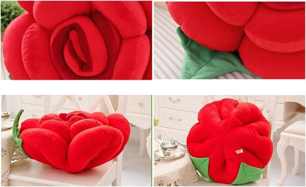 (30cm, Red) Rose Pillow Cute Decorative Flower Plush Pillow Creative Cartoon Pillow Sofa Pillow Bed