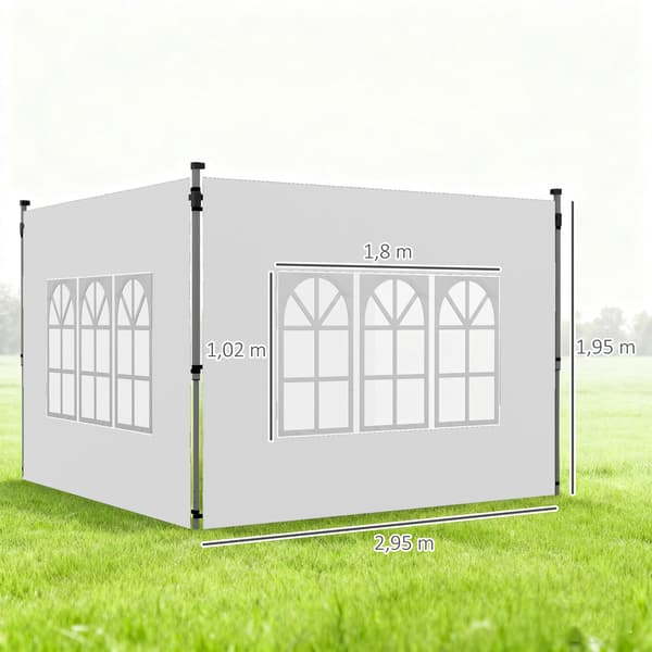 Vanntette sidevegger til paviljongen med vinduer, 3x3/3x4 m, hvite