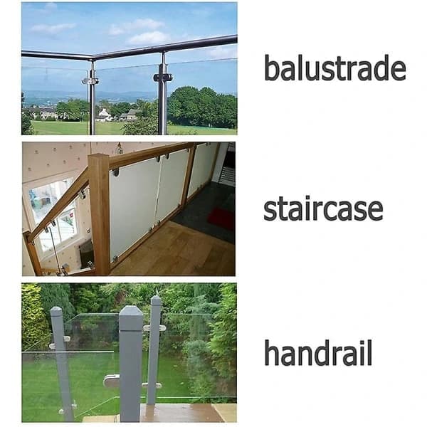 4-pack Stainless Steel Glass Clamps, Adjustable Glass Supports, Flat Back, Suitable for Railings.