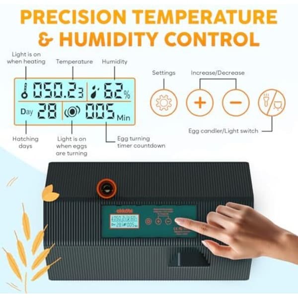 Automatic Chicken Egg Incubator with Turning and Humidity Control for 10 Eggs, Built-in Candler, Compatible with Okkobi