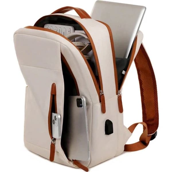 Laptop Backpack, 15.6 inch, Waterproof, with USB Charging Port, Ergonomic Design - Unisex, Pink