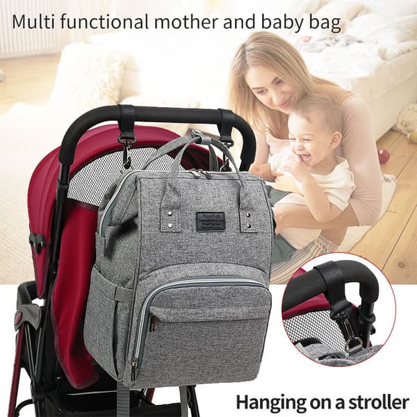 Diaper Bag Backpack, Waterproof Foldable Diaper Bag, Multifunctional Baby Diaper Bag Backpack Pink Grey