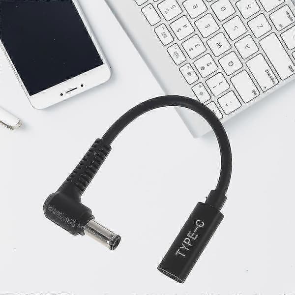 USB C hunn til DC 6.0x0.6mm strømforlengelseskabel for bærbar PC, svart
