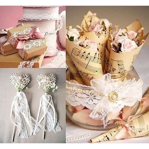 White Lace Roll, Lace Edge, Retro Ribbon, Crafts, DIY, Wedding Decoration, 15m * 2 Rolls