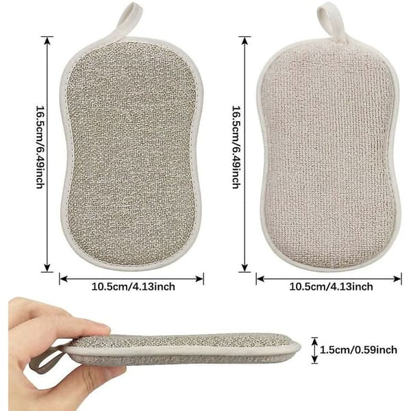 Reusable Microfiber Antibacterial Washable Dish Sponges Scouring Pads Dual Sponge for Non-Stick Pans Pots (4pcs Sponges)