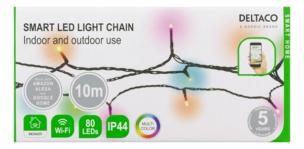 WiFi-valoketju, 10m, 80 led, sovitin, IP44, RGB Svart 270
