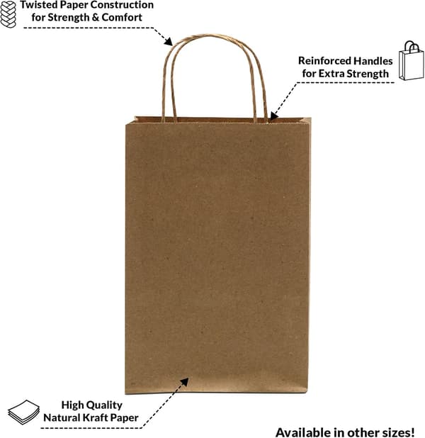 Small Brown Paper Bags with Handles - 15x8x23 cm 100-pack Kraft S