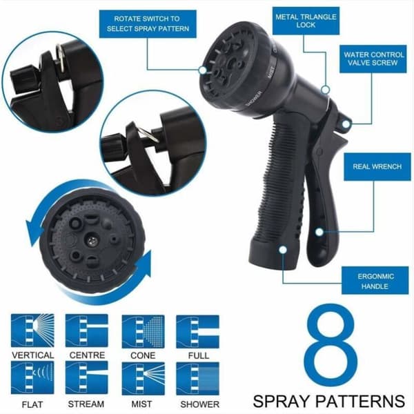 Expandable Garden Hose up to 30m with 8-Function Spray Gun, Magic Hose, Black