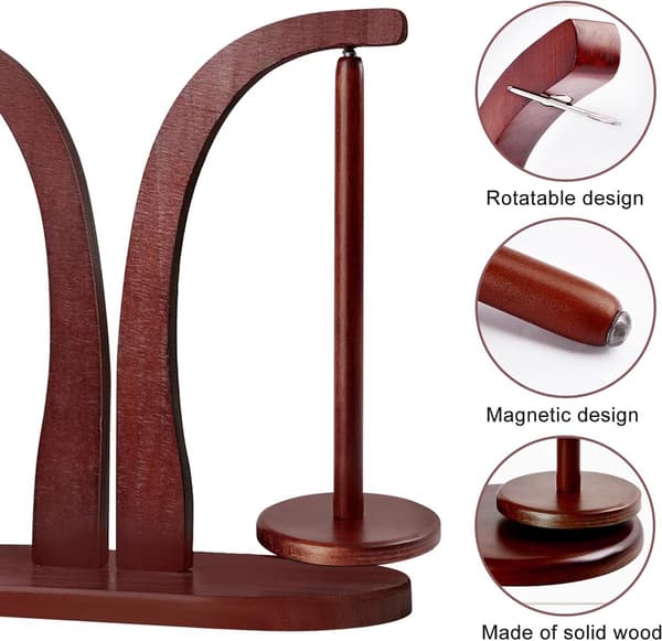 Magnetisk Garnvinde - 28,5×27,5 cm Dobbelt Magnetisk System - Træ Garnholder med Rotationsmekanisme - Julegave til Strikke- og Hækleentusiaster