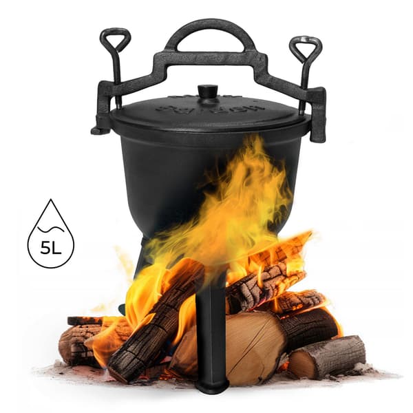 Valurautainen seisova pata 5L, metsästäjän pata, nuotiogrilli, MultiGarden