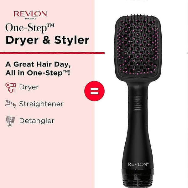 REVLON One-Step Hårtørrer og Styler, Alt-i-én Hårbørste Glattejern til Salonkvalitet Glatte og Lige Styles, Sort