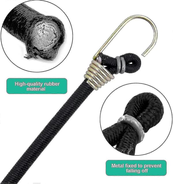 Pakke med 10 elastiske stropper, bagagestropper med kroge, korte elastiske stropper
