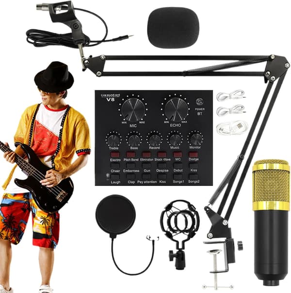 Generic Recording Set, Recording Microphone Set, Professional Live Streaming Equipment, User-Friendly Live Streaming Kit, Recording Studio [DB] gold gold