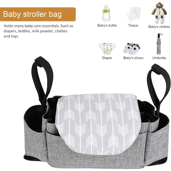 Barnevogn Organizer Veske med Koppholdere Bleieoppbevaringsveske Buggy Organizer