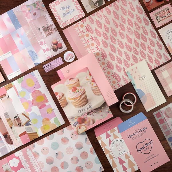 344 dele Scrapbooking tilbehørssæt, lyserødt Kawaii Bullet Journal Scrapbook-sæt med A6 gitternotesbog