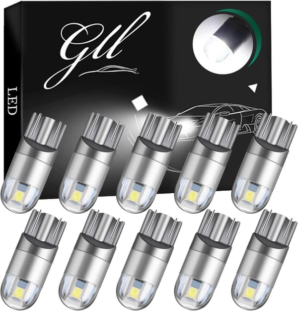 10 pcs White LED Bulbs for Car Interior Lighting, Dashboard, Side Turn Signals, License Plate
