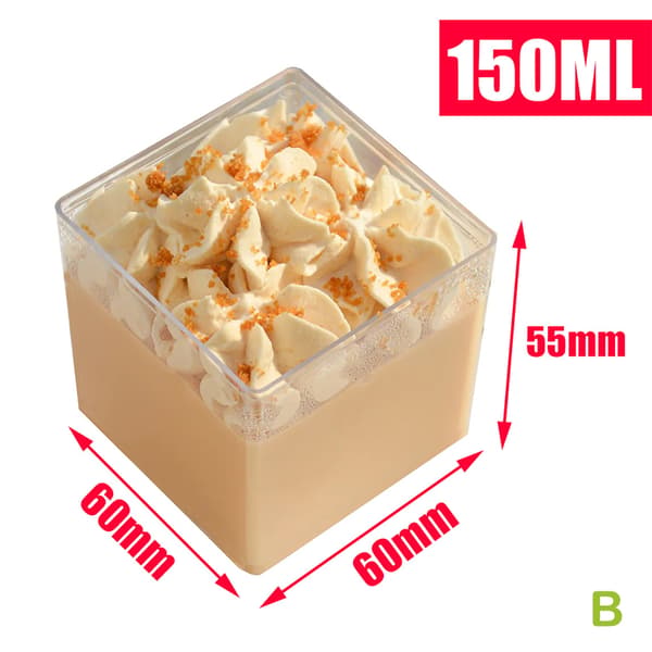 10 stk. firkantede dessertkopper i plast, minikuber, sterk kakekopp B