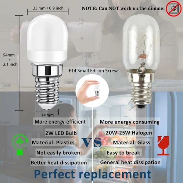 E14 LED Refrigerator Bulb, 2W SES Bulb (Equivalent to 20W-25W), 140LM, Cool White-6000K, 4-pack