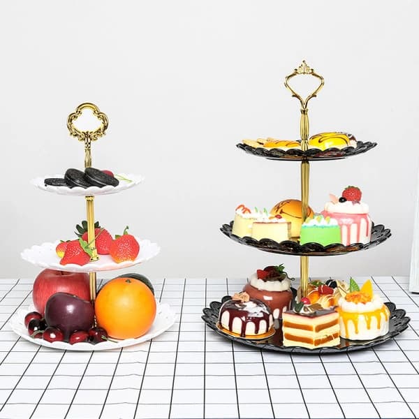 3-lags frugtfad, opbevaringsstativ til desserter til hjemmefester, hvid Hvid