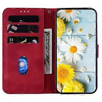 Compatible with iPhone SE 2020 Embossed Lily Wallet Case with Card Holder PU Leather Flip Case - Red Red