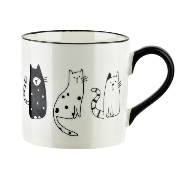 COTTELLO Kattmönstrad Keramikmugg 370ml, Svart, 9x13x9 cm