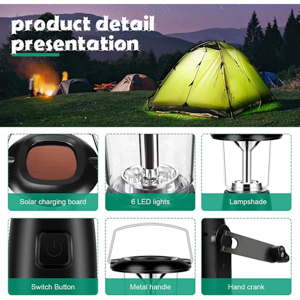 LED Solcell Handvevsgenerator LED Lampa/Lyckta/Belysning för Utomhuscamping/Jakt/Vandring/Segling