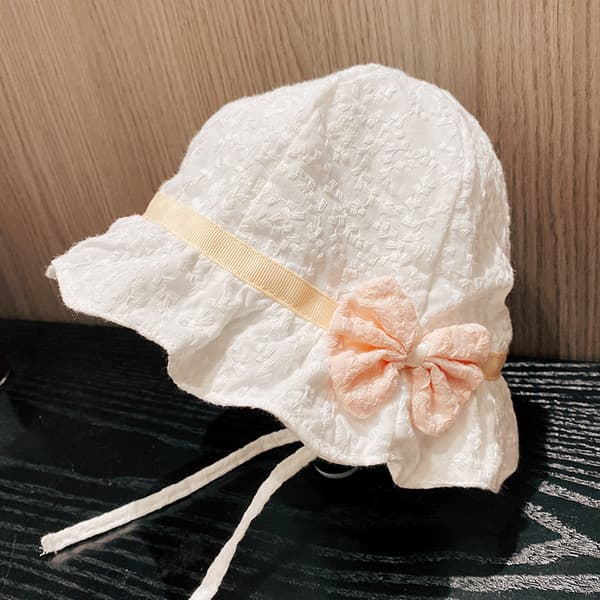 Rosa 1 st Spetsbåge sommar baby flicka hatt Bomulls solhatt Nyfödd baby hatt