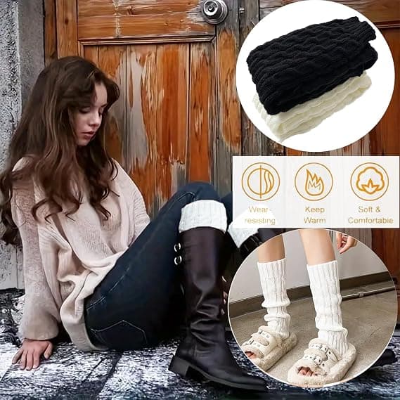 4 par japanske strikkede benvarmere, trendy vintersokker [JUN]