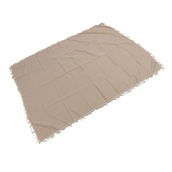 Rectangular Polyester Fiber Tablecloth with Decorative Tassel Lace Overlay for Home, Restaurant, Hotel, Light Beige 140x180cm/55.1x70.9in 0.5 0.5