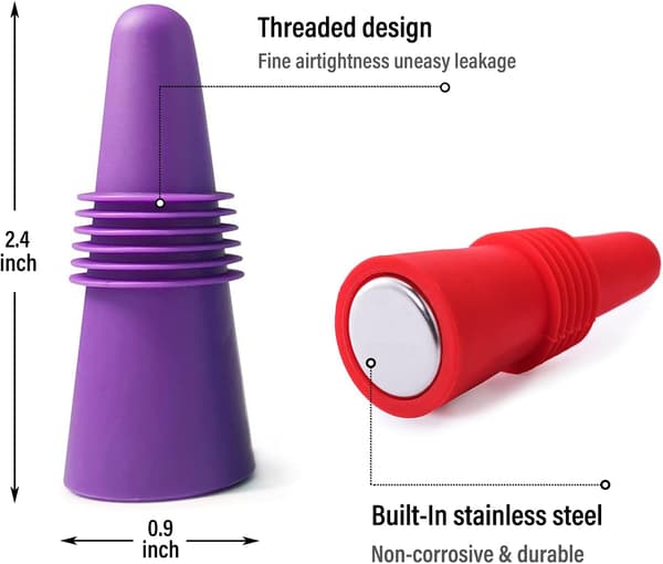 Wine stoppers, 8-pack, soft silicone stoppers with grip to keep wine and champagne fresh