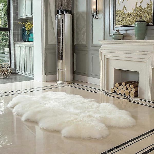 Unikt Fluffy Fuskepels Teppe Lodne Romdekor Teppe Hvit 180*110cm