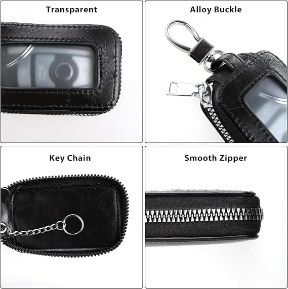 Leather Keychain for Car Keys, Universal Premium Key Protection with Zipper, Leather Case Keychain with Metal Hook