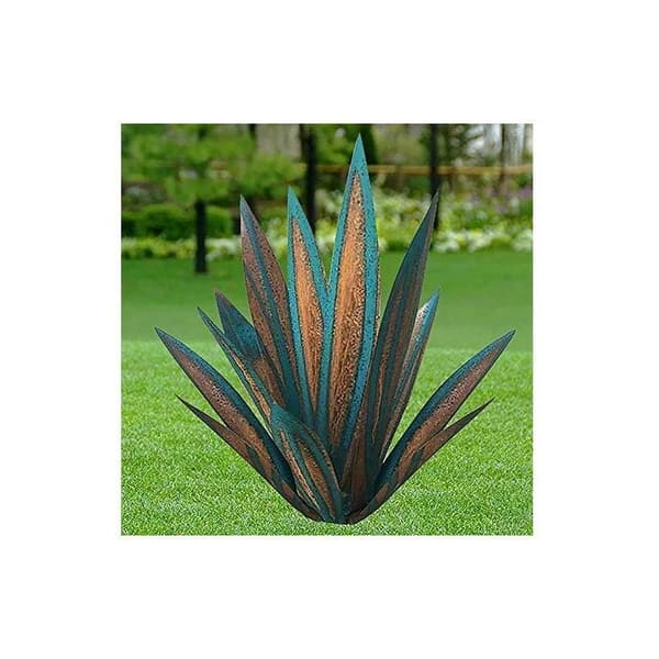 Metallhagedekorasjon Agaveplante Hagedekorasjon Rustikk metallskulptur Rustikk hagestatue 65 cm 9 blader