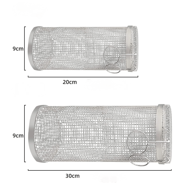 Rullande grillkorg, cylindrisk grillkorg i rostfritt stål - 20x9x9cm 20x9x9cm