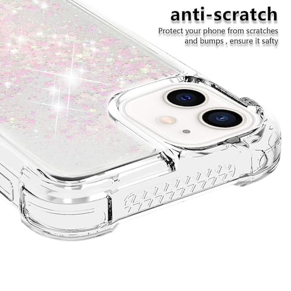 iPhone 12 Mini Deksel Glitter Flytende Transparent Bling Bling Krystallklar Flytende Kvicksand Silikon, A