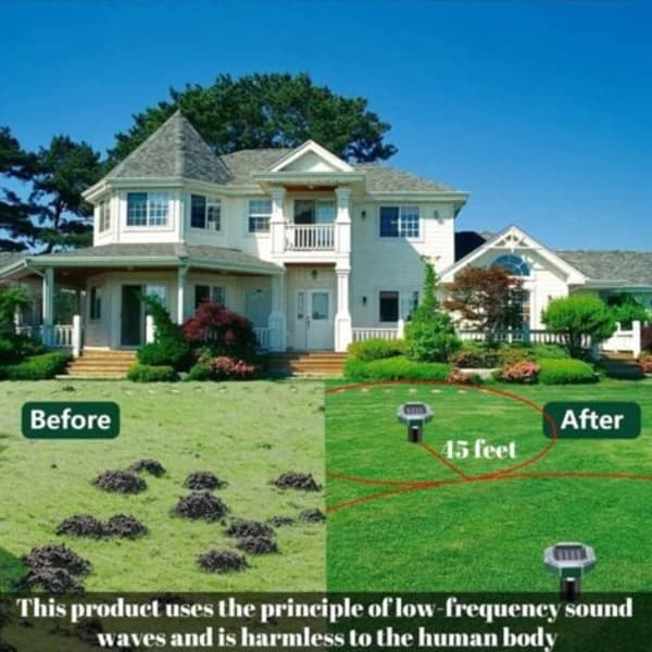 Solar Powered Mole Repellent 4-pack with Vibration and Ultrasound, IP65 Waterproof for Garden and Lawn Pest Control