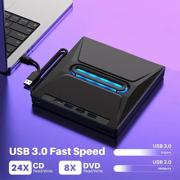 Ekstern DVD-stasjon, USB 3.0 bærbar, Type-C-kompatibel, CD/DVD +/-RW optisk stasjon