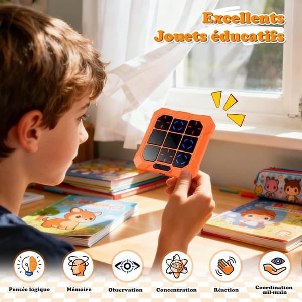 6-in-1 Electronic Tic-Tac-Toe Game – Portable Rechargeable Console with Silent Mode; Interactive Toy for Children