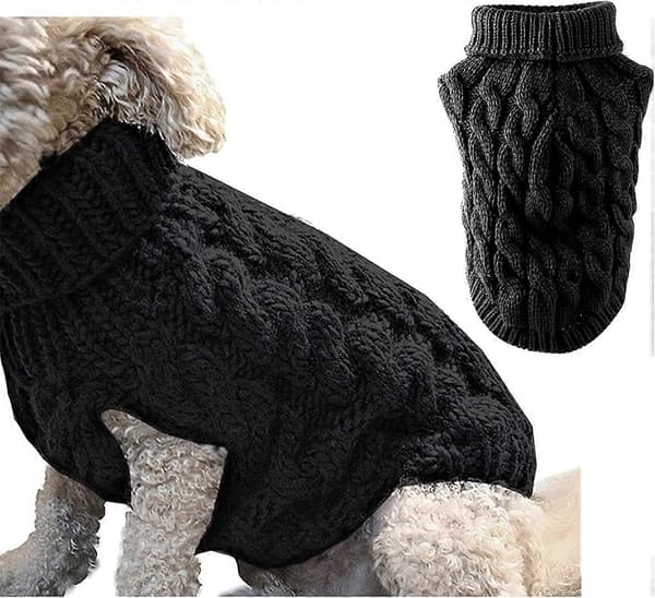 1 st Stickad Hundtröja med Polokrage Vintervarm Tjock Pullover Stickad Tröja Virkad Tröja Kläder