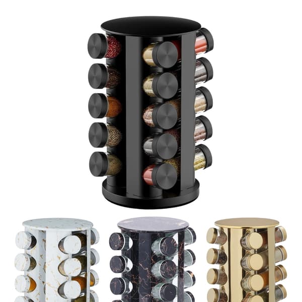 Rotating Spice Rack with 20 Glass Jars - Gold 2830