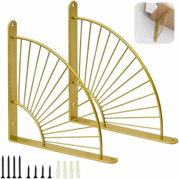 Väggmonterad hylla i metall, 20 cm, väggmonterad hylla, flytande triangulär hylla, fläktform, för kök, sovrum, kontor, guld